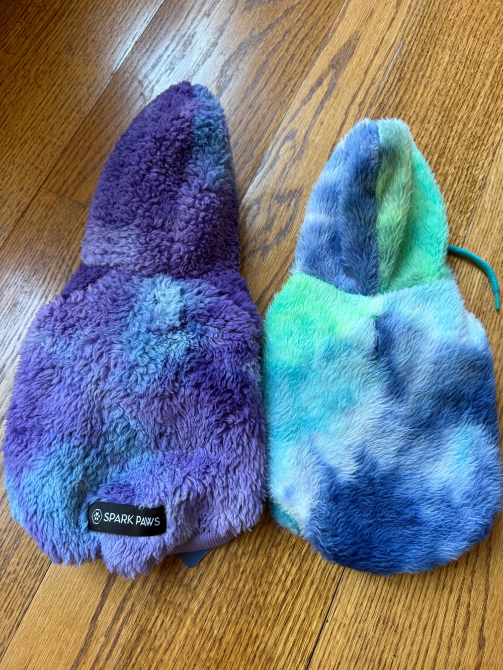 Little Beast & Spark Paws Plush Pet Dog Fleece Hoodie Purple Teal Tie-Dye S XXS